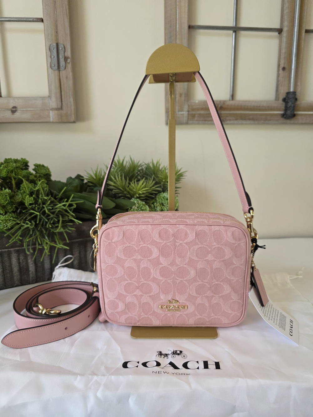 Coach Carey Crossbody Shoulder Bag Light Pink Signature Denim Jacquard - New